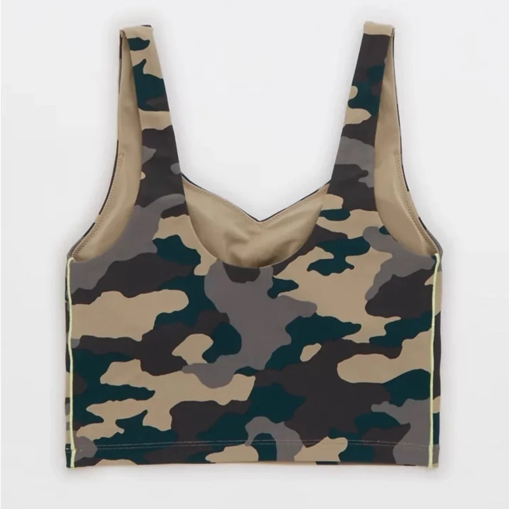NWT Aerie Green and Brown Camouflage Sports Bra with Lace-Up Back - Picture 5 of 11